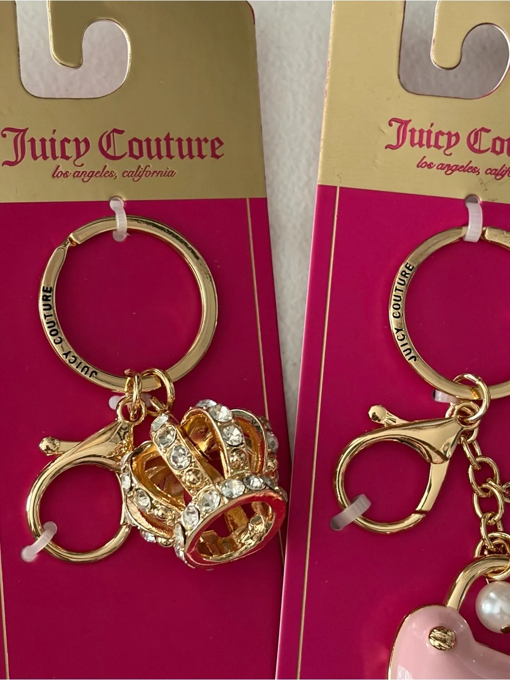 Juicy Couture Gold-tone Keychain Charm Trio with Pink Accents
